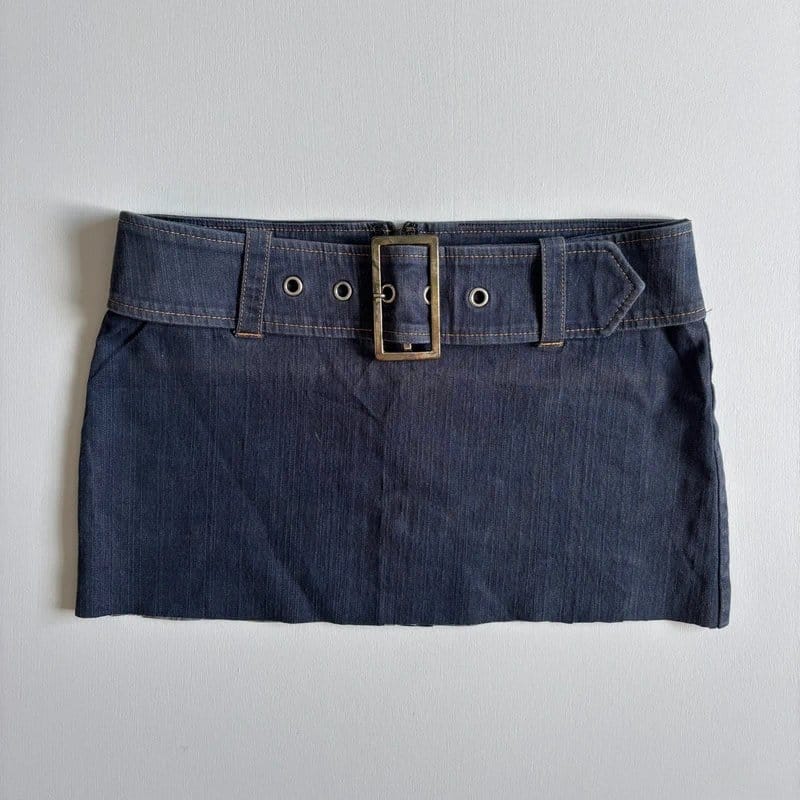 Reflex Vintage Y2K low rise denim mini skirt with big buckle detailing - 1