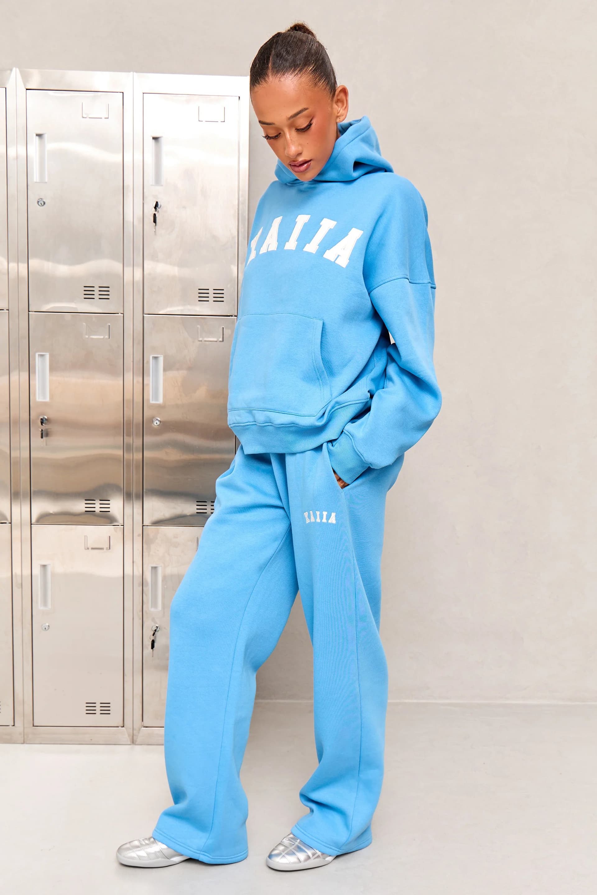 Kaiia Kaiia Slogan High Rise Wide Leg Joggers Vibrant Blue