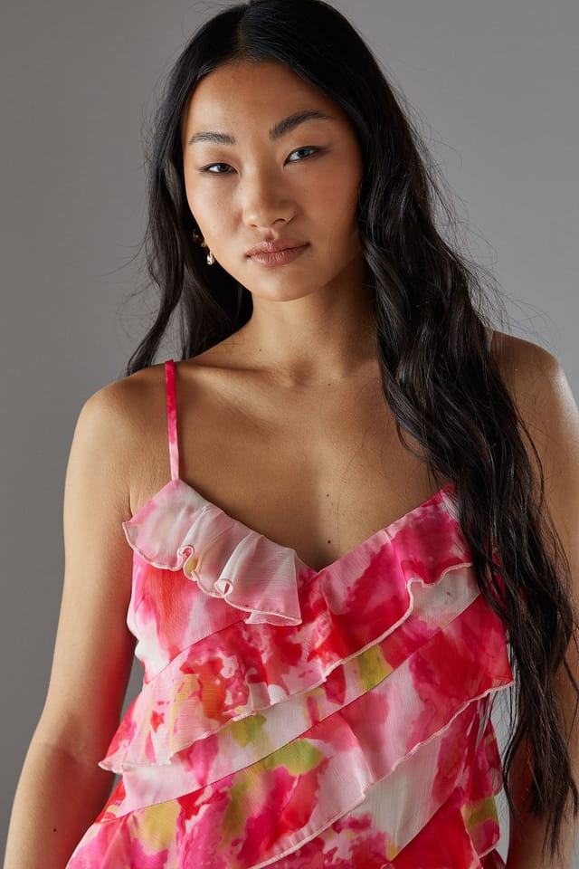 Warehouse Warehouse Women's Petite Chiffon Ruffle Strappy Mini Dress in Floral - 3