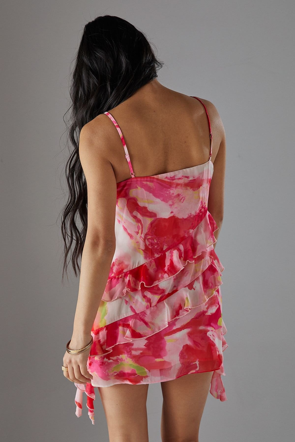 Warehouse Warehouse Women's Petite Chiffon Ruffle Strappy Mini Dress in Floral - 4