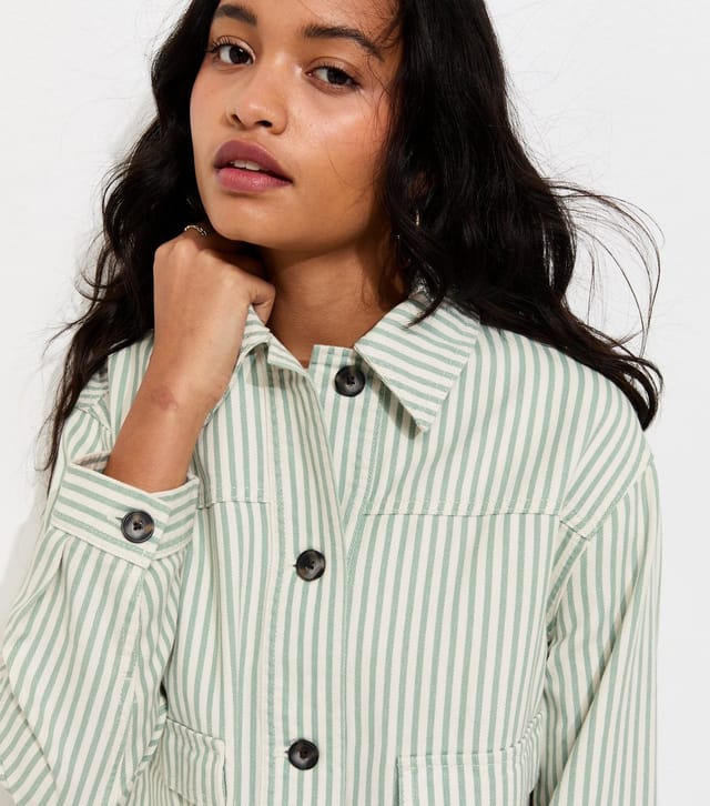 New Look Women's Cream and Green Striped Short Shacket New Look - 2