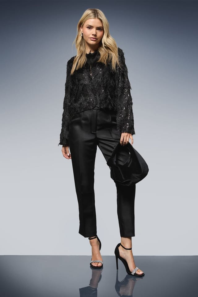 Dorothy Perkins Dorothy Perkins Women's Sequin Fringe Cropped jacket in Black - 2