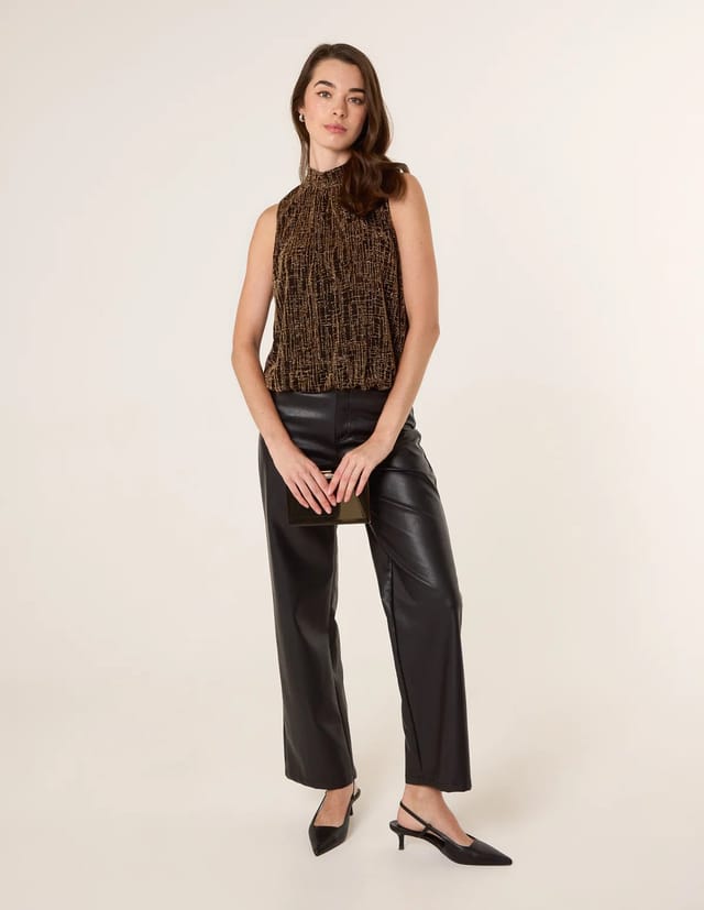Blue Vanilla High Neck Metallic Puffball Sleeveless Blouse - 2
