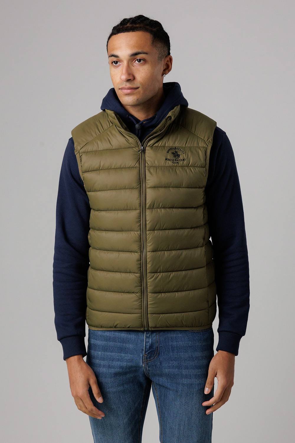 Santa Barbara Polo & Racquet Club Santa Barbara Polo & Racquet Club Men's Lightweight Zip Through Padded Gilet with Zipped Pockets in Khaki - 3