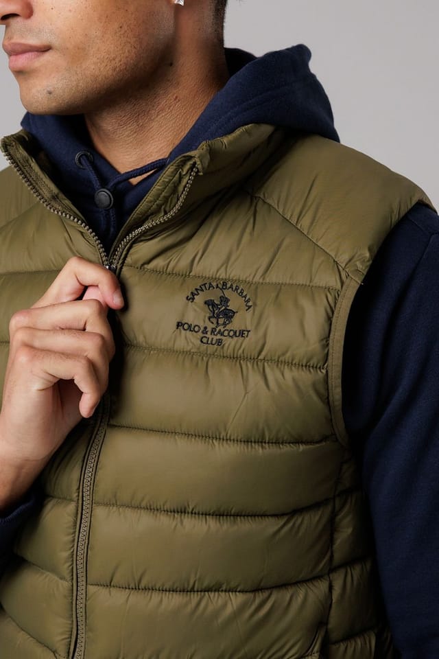 Santa Barbara Polo & Racquet Club Santa Barbara Polo & Racquet Club Men's Lightweight Zip Through Padded Gilet with Zipped Pockets in Khaki - 3