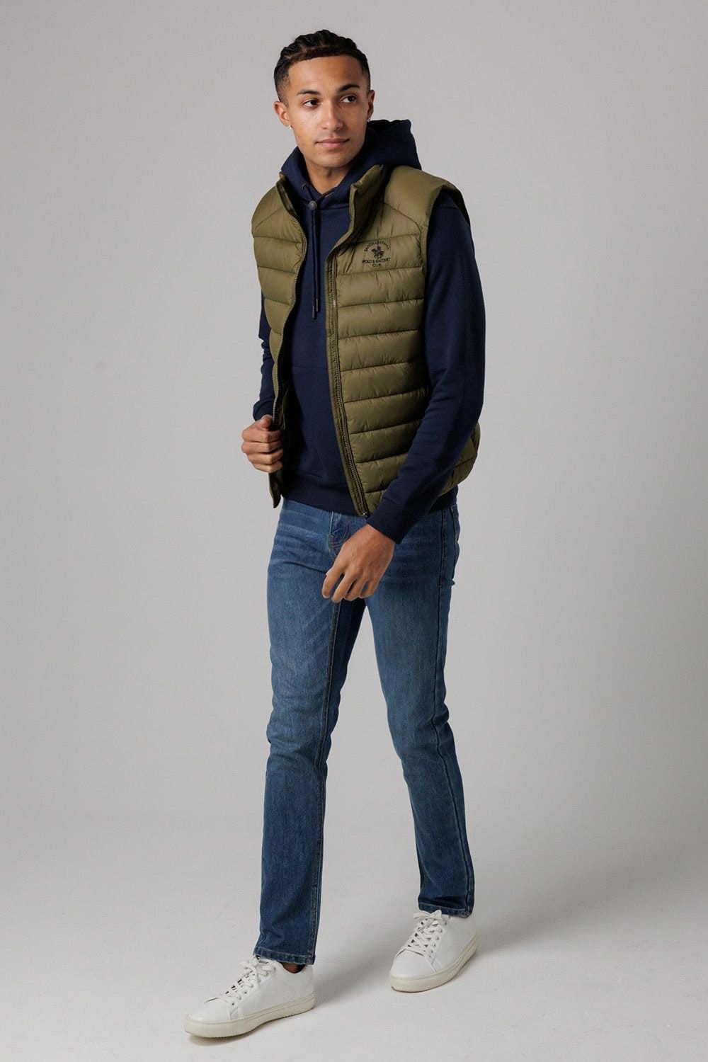 Santa Barbara Polo & Racquet Club Santa Barbara Polo & Racquet Club Men's Lightweight Zip Through Padded Gilet with Zipped Pockets in Khaki - 4