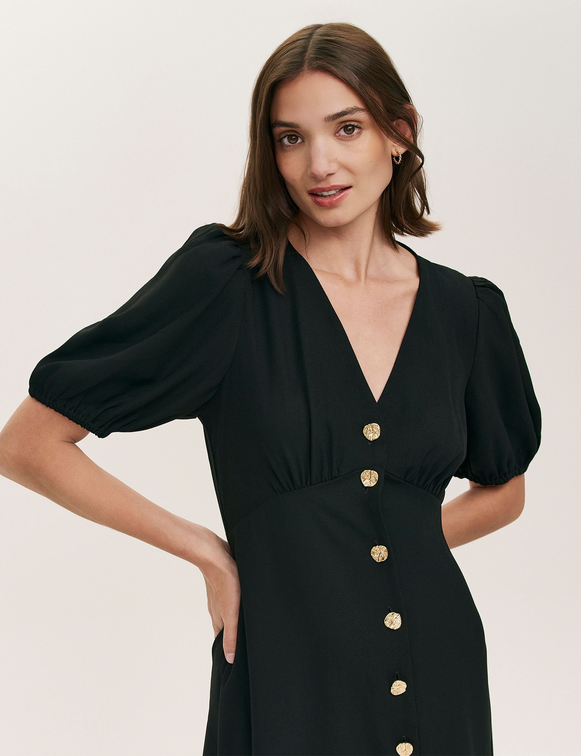 Finery London Finery London Women's Sarah Crepe Midi Tea Dress in Black - 2