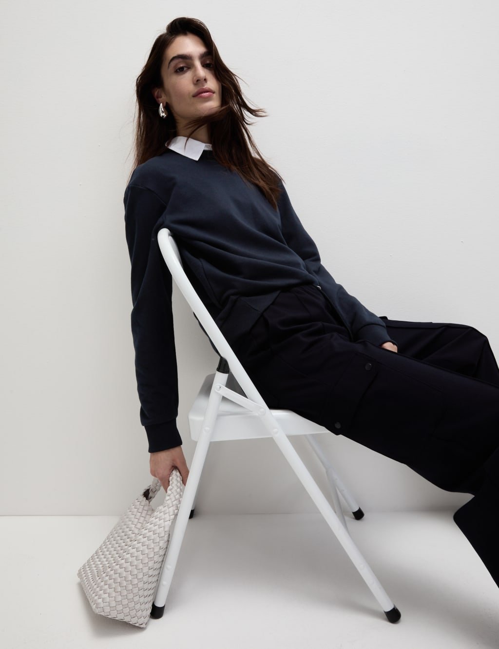 Marks & Spencer M&S Cotton Rich Sweatshirt Midnight Navy - 4