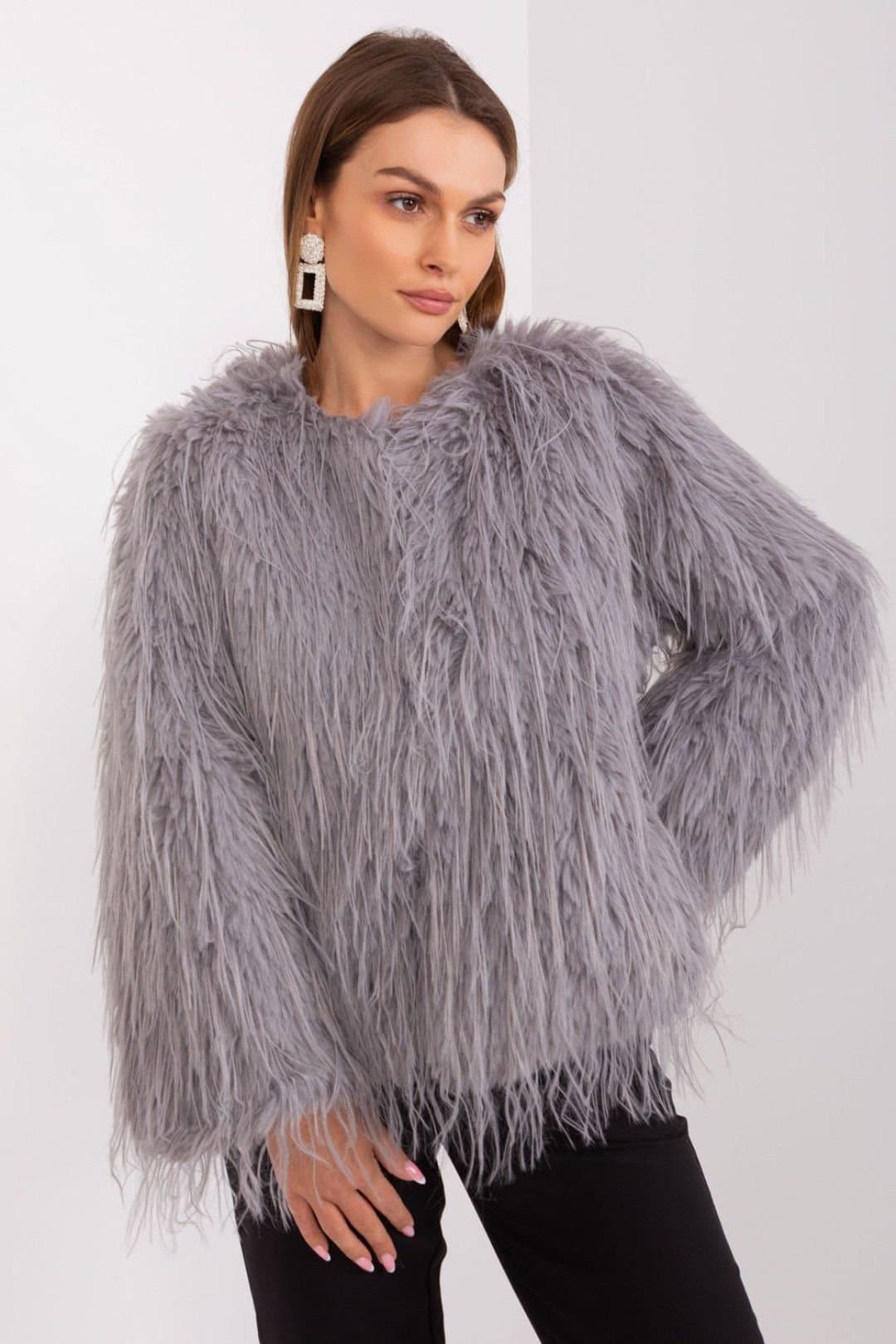 Love Lace Love Lace Women's Fur Trim Lined Transitional Jacket with Pockets Style 189531 in Grey