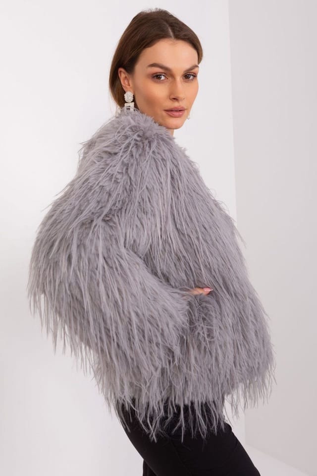Love Lace Love Lace Women's Fur Trim Lined Transitional Jacket with Pockets Style 189531 in Grey - 2