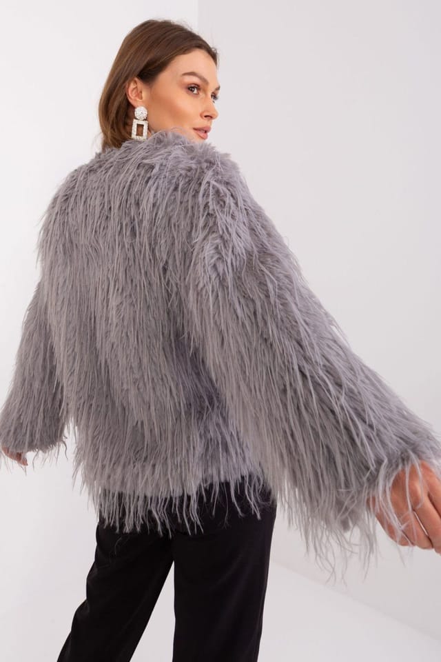 Love Lace Love Lace Women's Fur Trim Lined Transitional Jacket with Pockets Style 189531 in Grey - 3