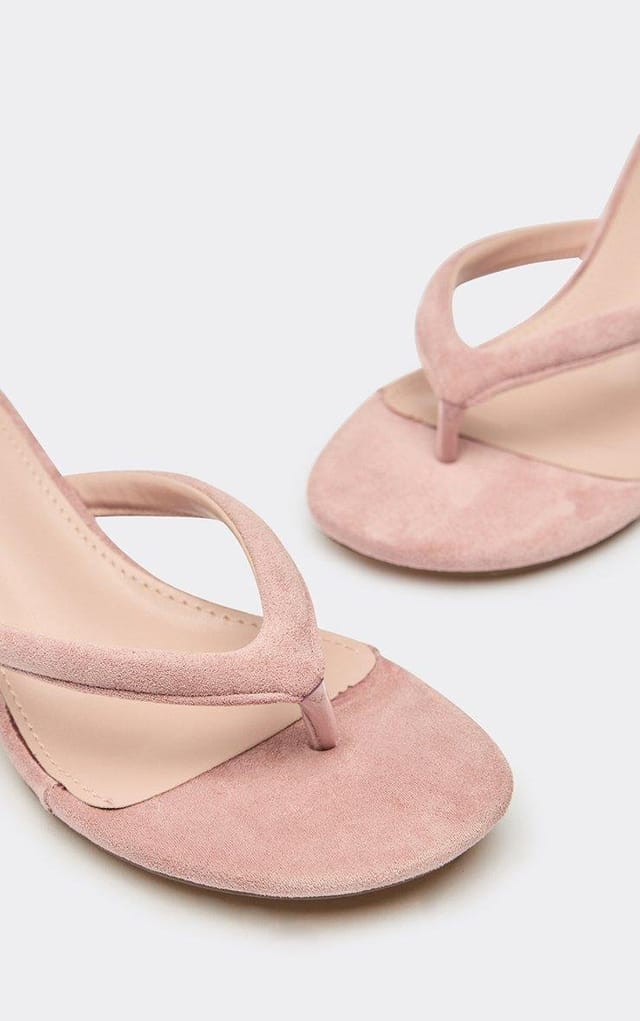 EGO Darth Thong Strap Low Heeled Mule In Pink Faux Suede, Women's Size UK 3 - 2