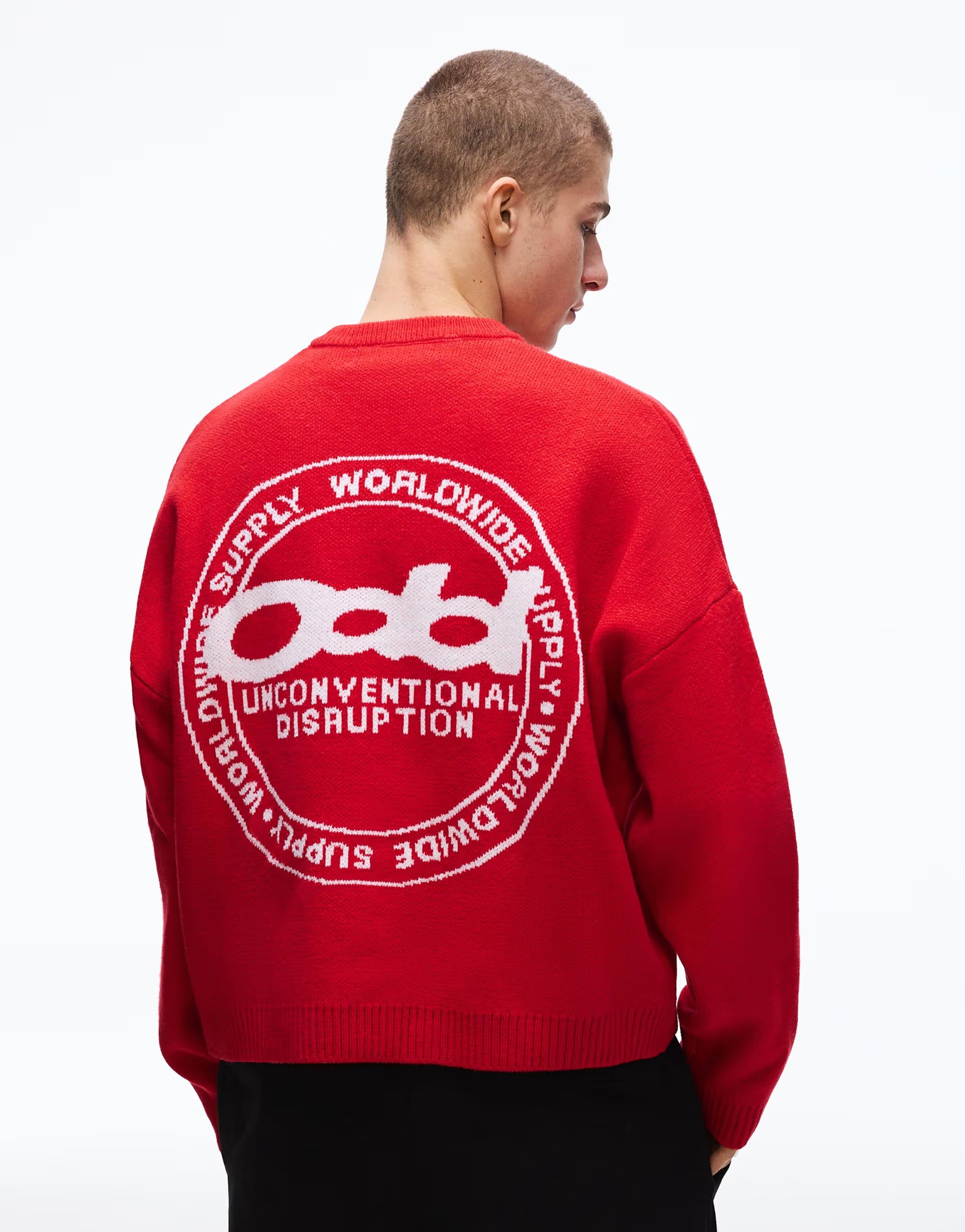 ASOS Bershka Jacquard print jumper in red - 1