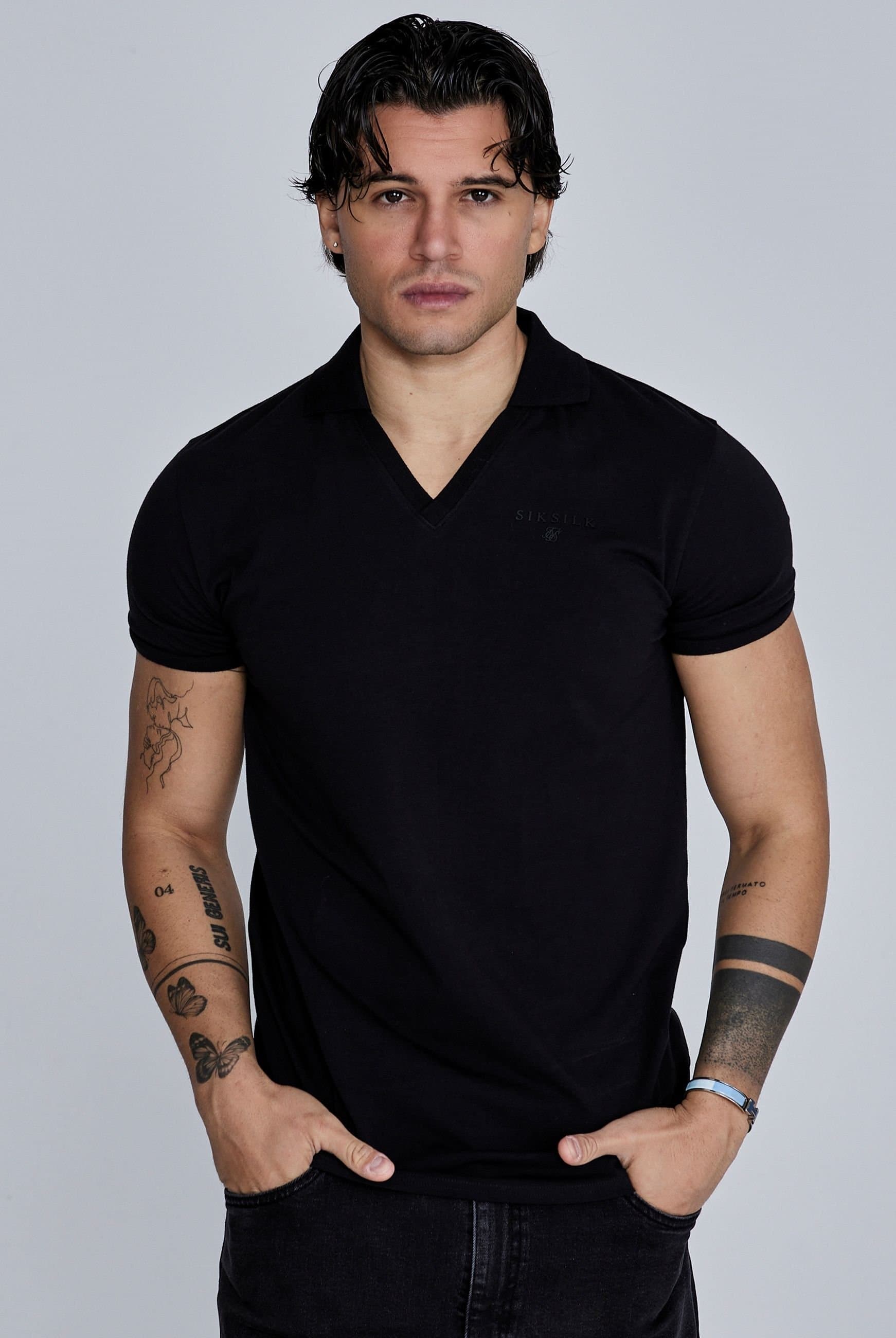 SikSilk SikSilk Men's Black V-Neck Polo