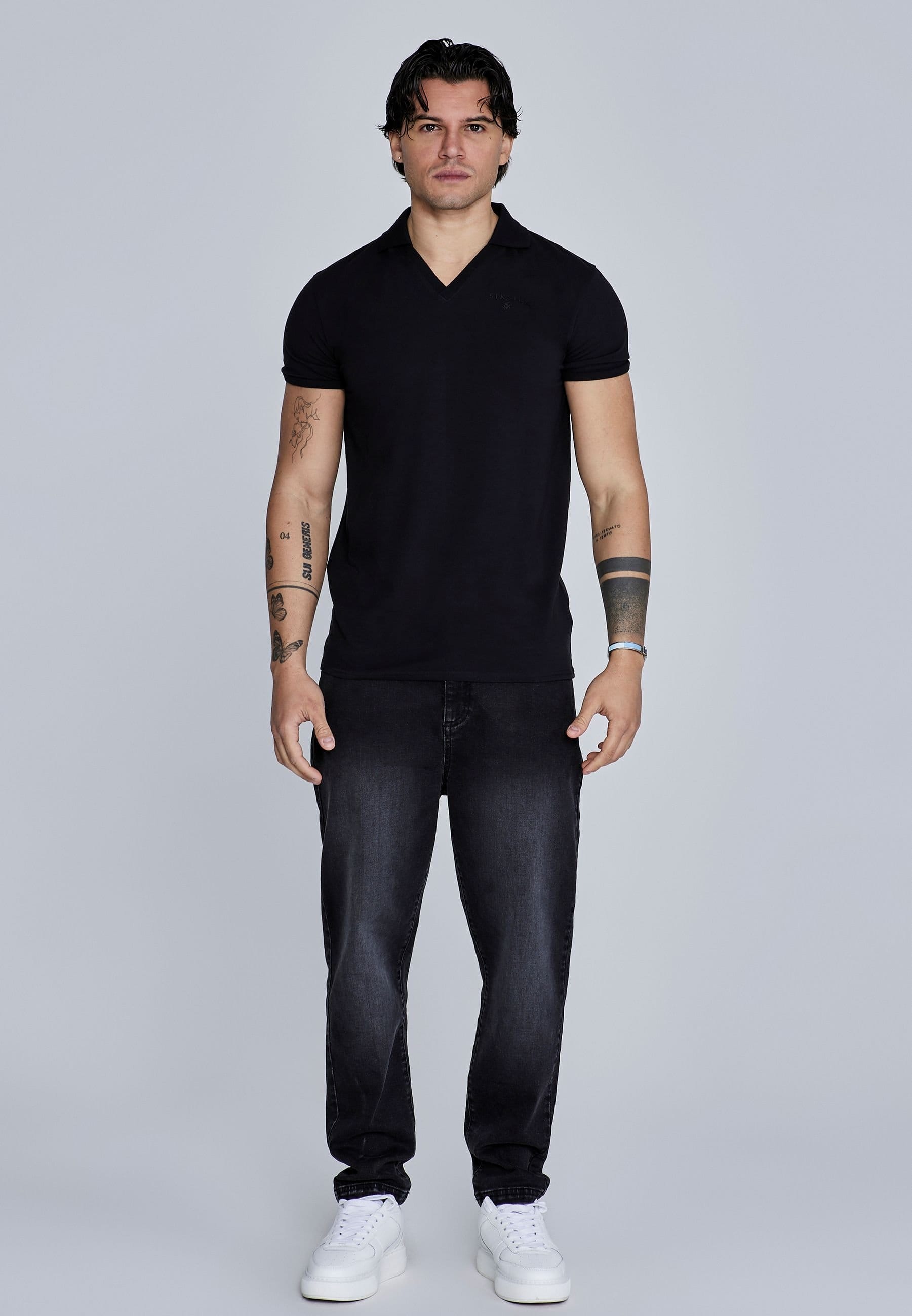 SikSilk SikSilk Men's V-Neck Polo in Black - 4