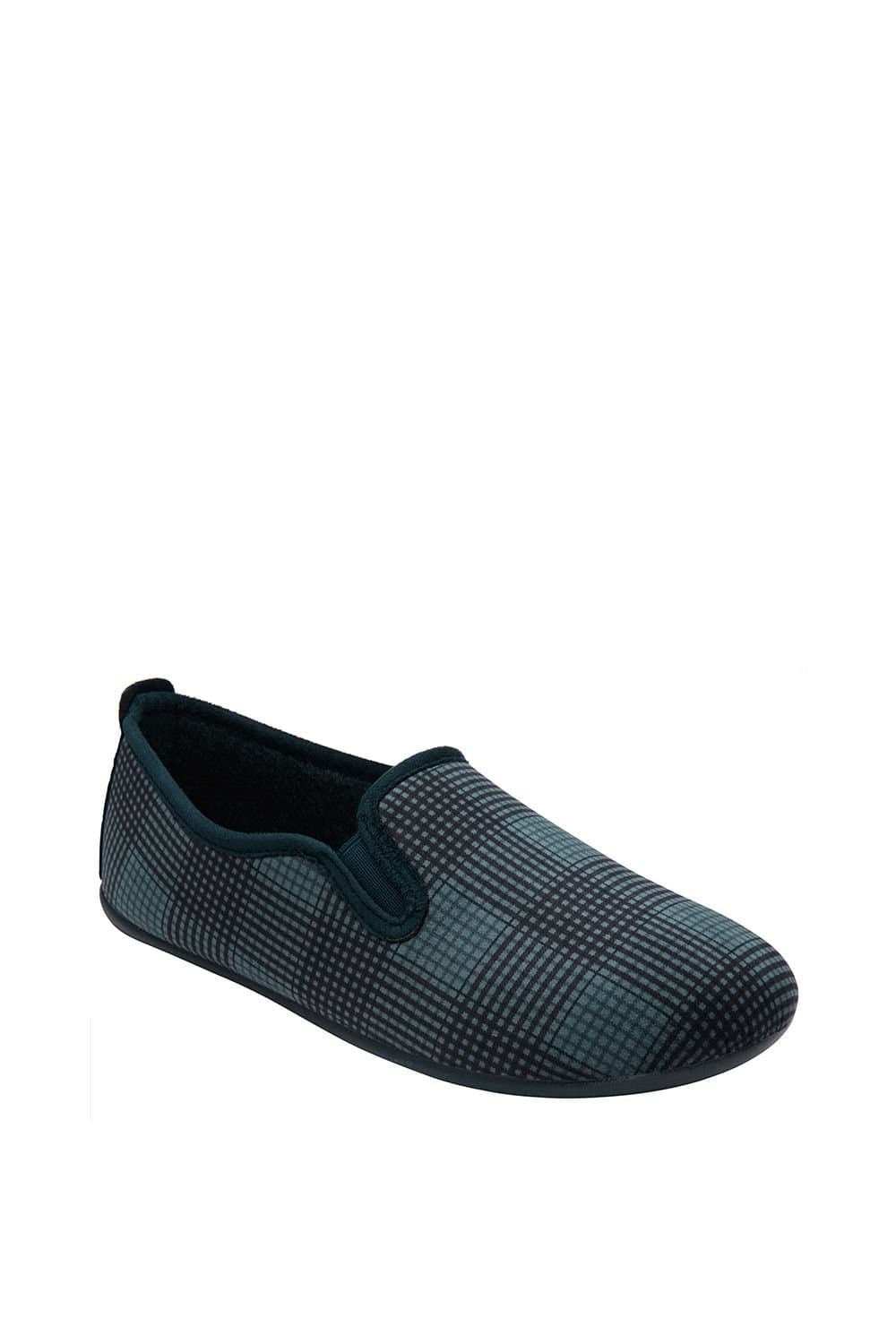 Lotus Lotus Men's 'Enrique' Check-Print Full Slippers in Navy
