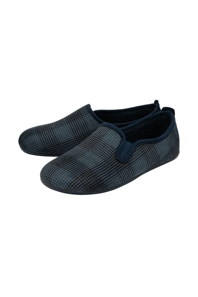 Lotus Lotus Men's 'Enrique' Check-Print Full Slippers in Navy - 2