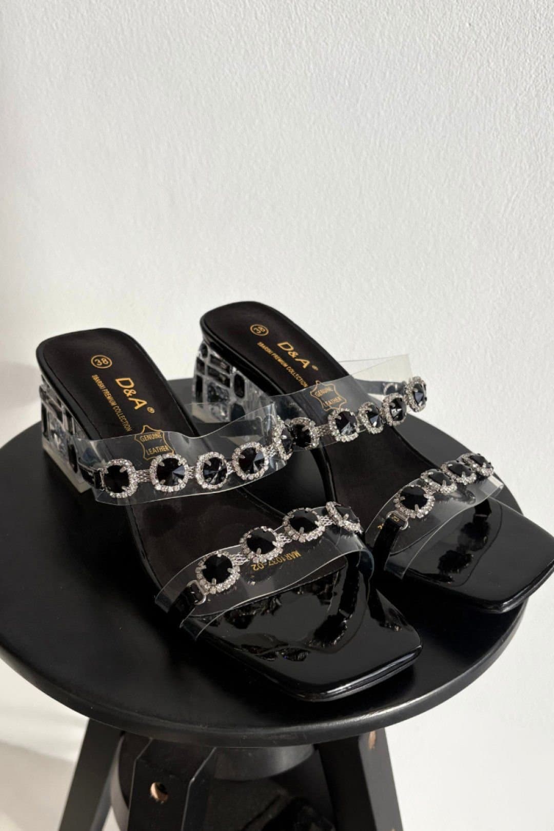 Love Lace Love Lace Women's Stylish High Heel Sandals with Crystal Clear Straps & Comfort in Black