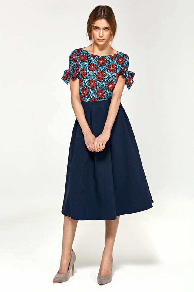 Love Lace Love Lace Women's Pleated Flared Midi Skirt with Side Pockets in Blue - 2