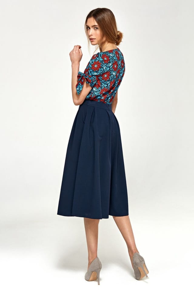 Love Lace Love Lace Women's Pleated Flared Midi Skirt with Side Pockets in Blue - 3