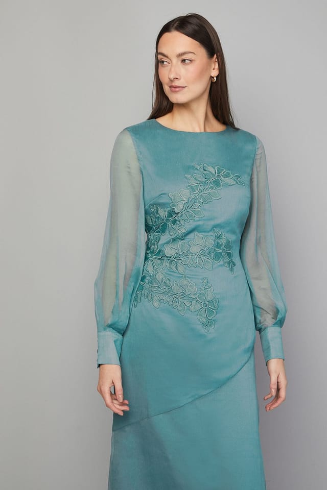 Wallis Wallis Women's Chiffon Applique Placement Midi Dress in Turquoise - 2