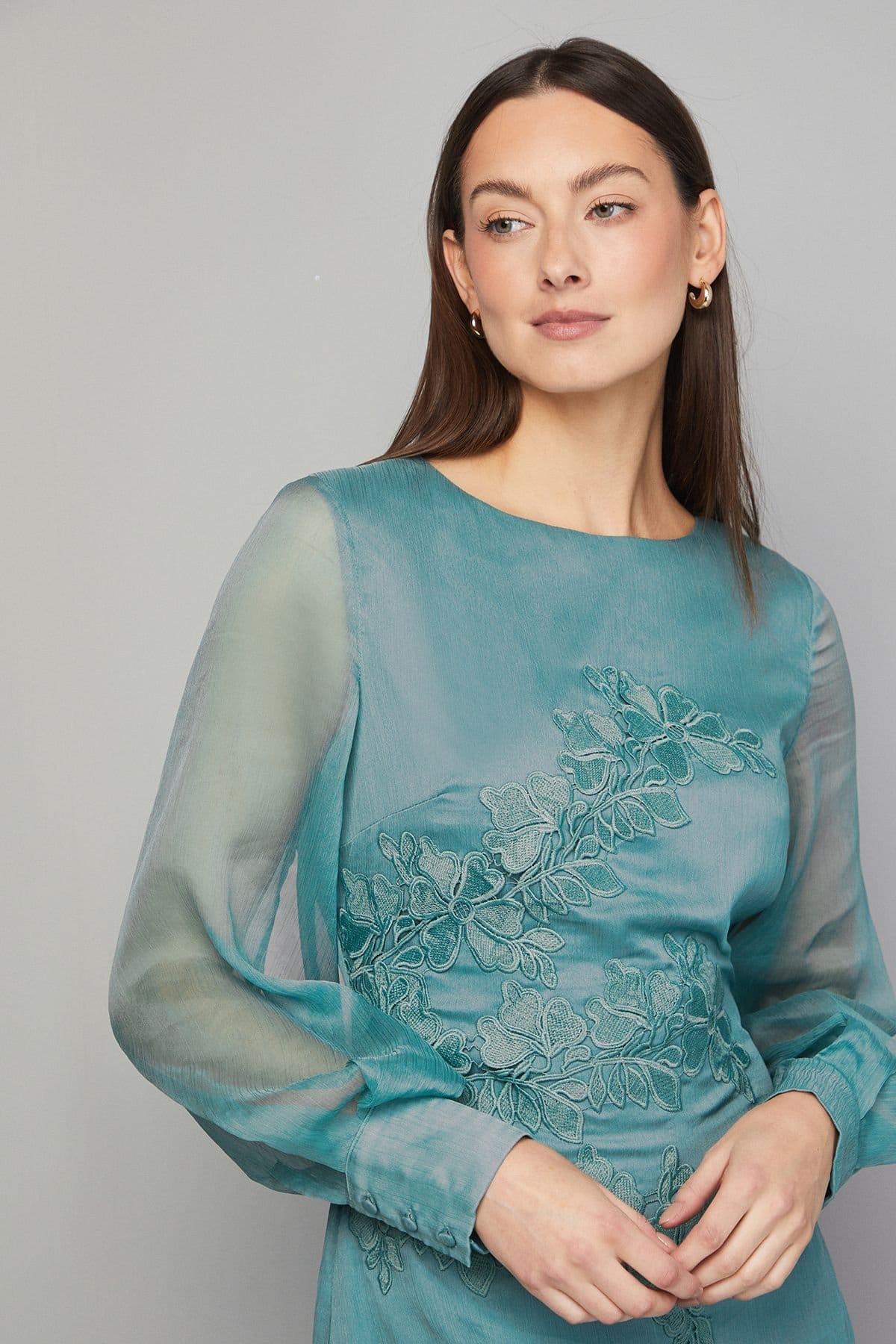 Wallis Wallis Women's Chiffon Applique Placement Midi Dress in Turquoise - 4