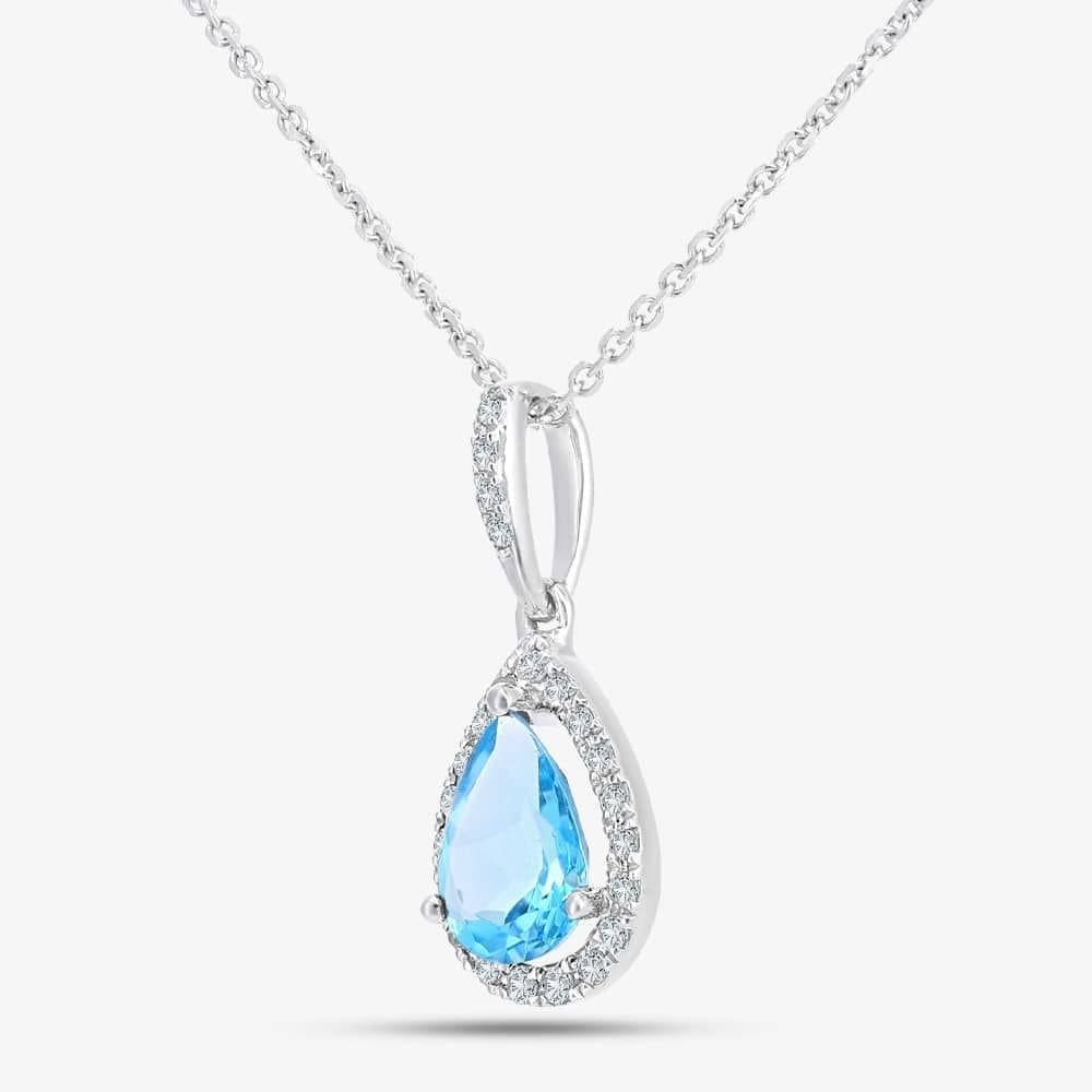 T.H.Baker T.H.Baker Silver 9ct White Gold Blue Topaz Pendant Necklace