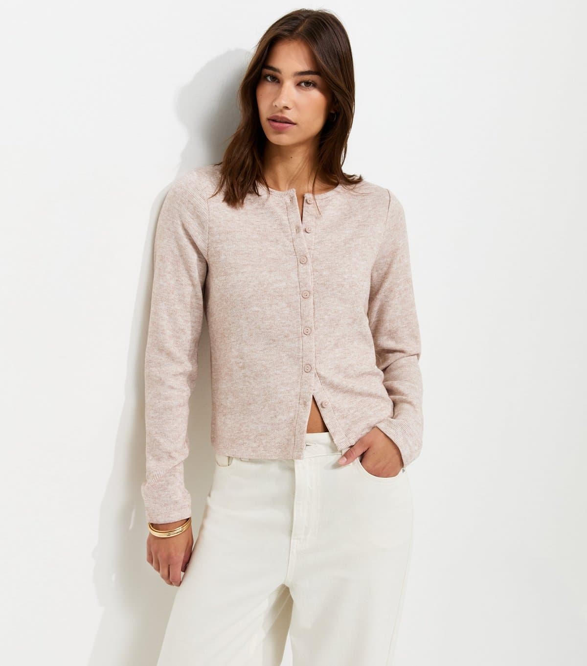 New Look Women's Oatmeal Soft Touch Knitted Cardigan New Look