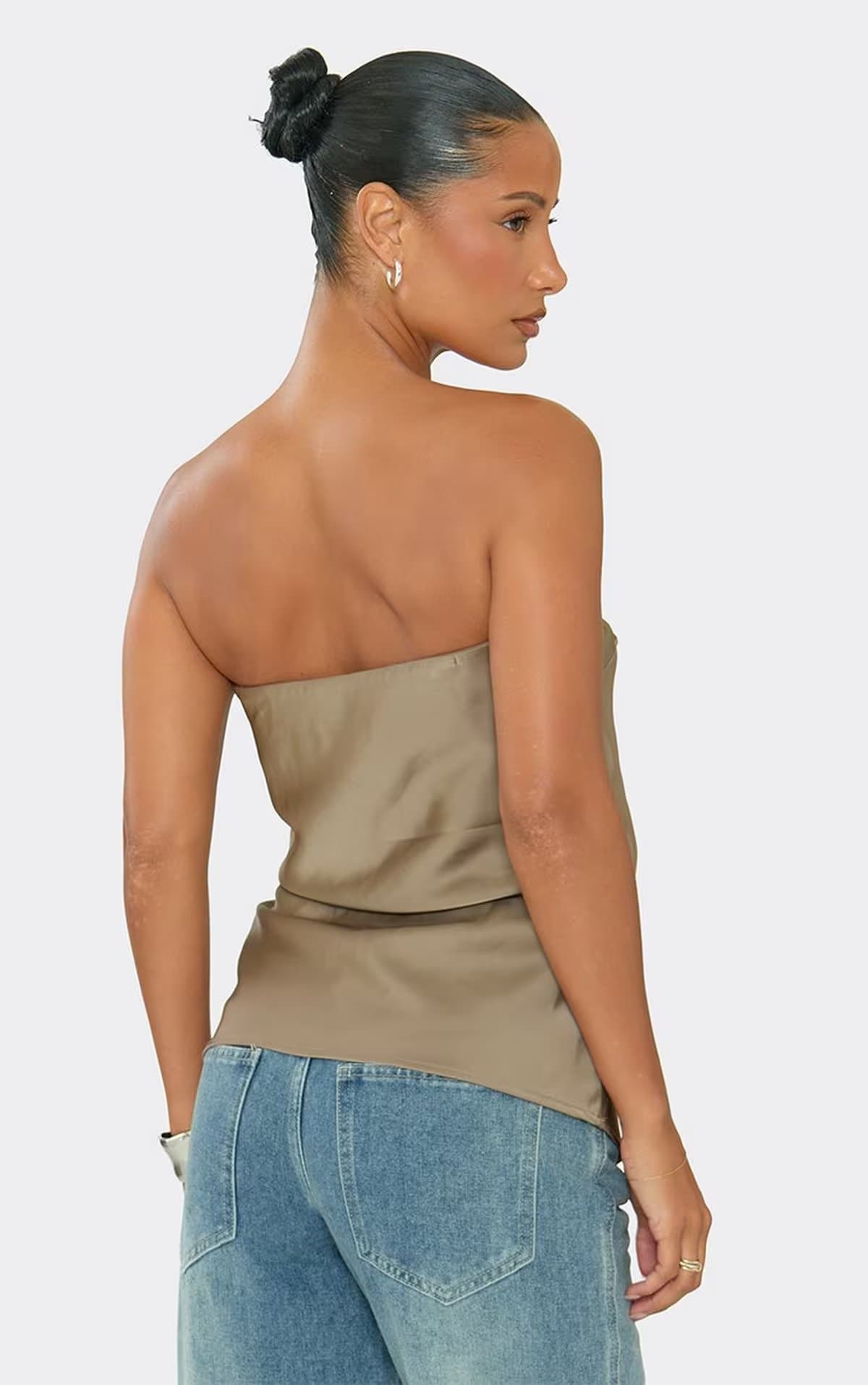 EGO Bandeau Basic Top In Mocha Satin, Women's Size UK 6