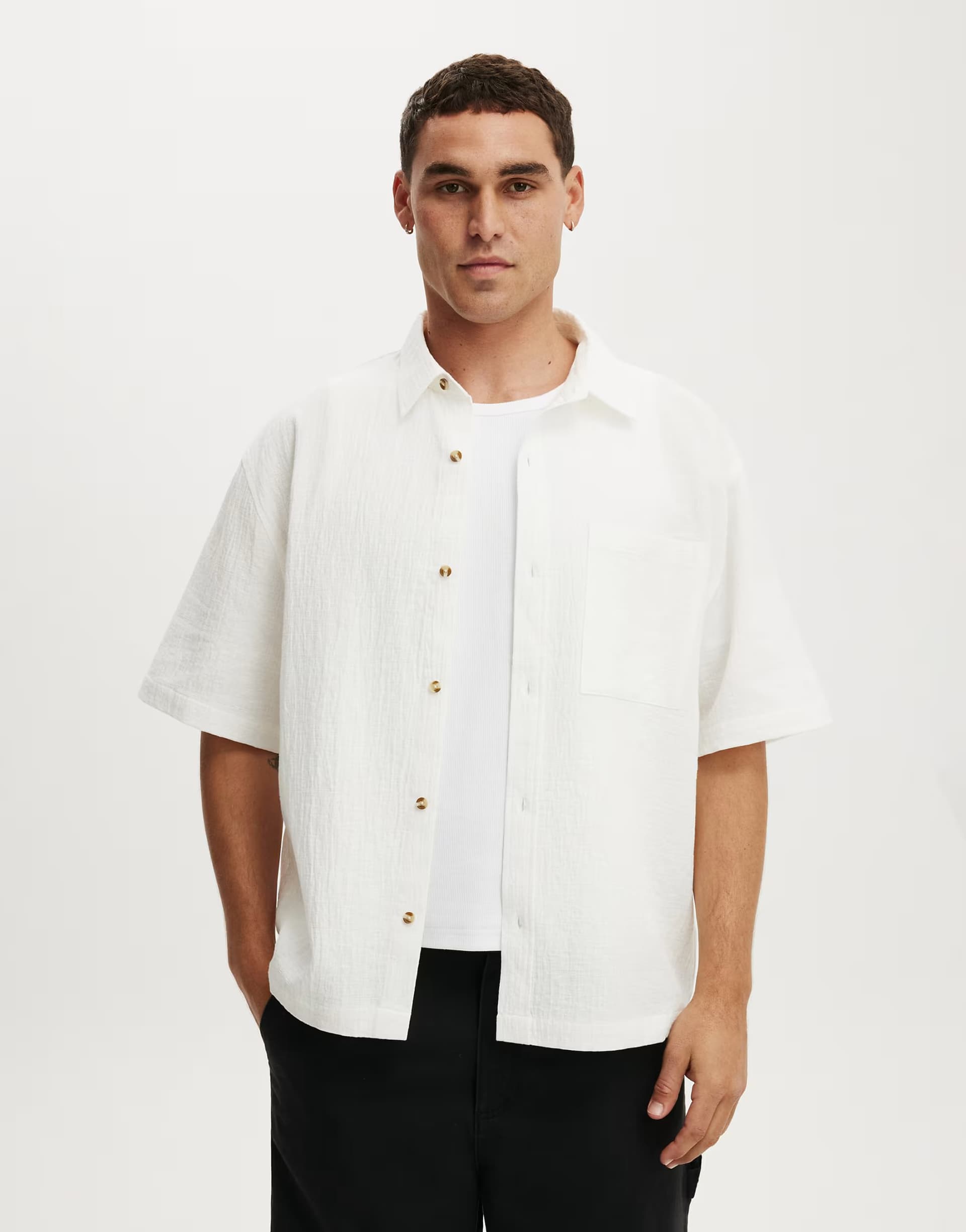 ASOS ASOS White Cotton Boxy Fit Short Sleeve Shirt