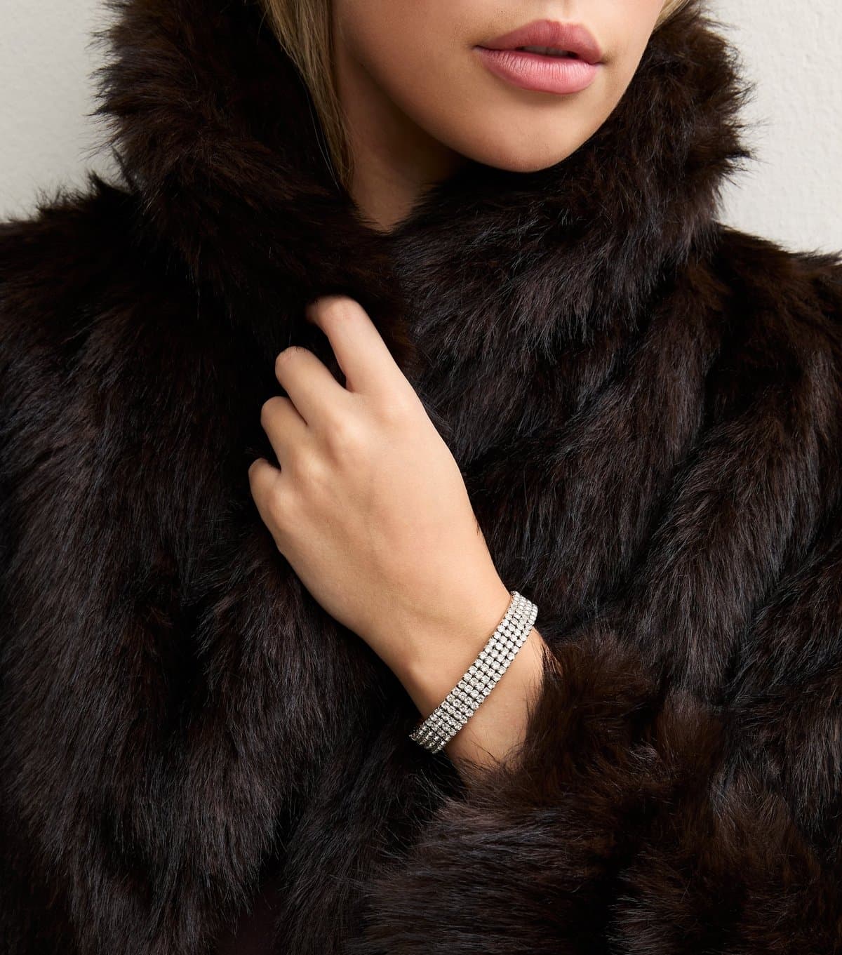 New Look Silver Tone Diamante Stretch Bracelet New Look