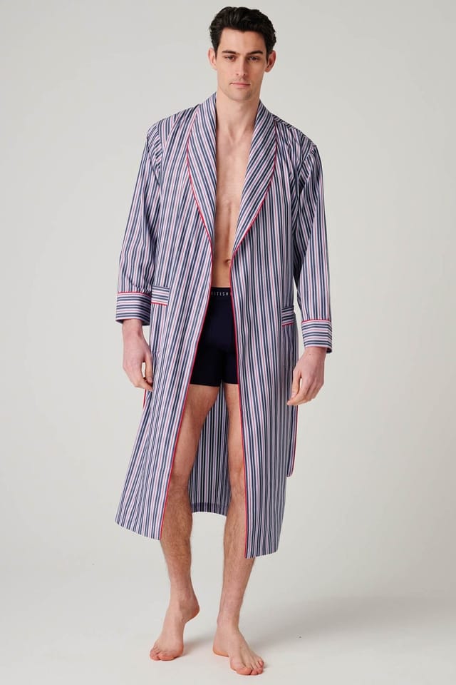 British Boxers British Boxers Men's "Red Pop Stripe" Crisp Cotton Dressing Gown - 2