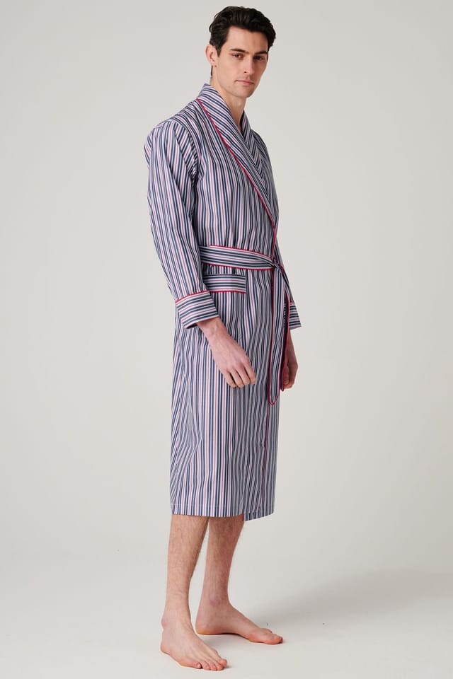 British Boxers British Boxers Men's "Red Pop Stripe" Crisp Cotton Dressing Gown - 3