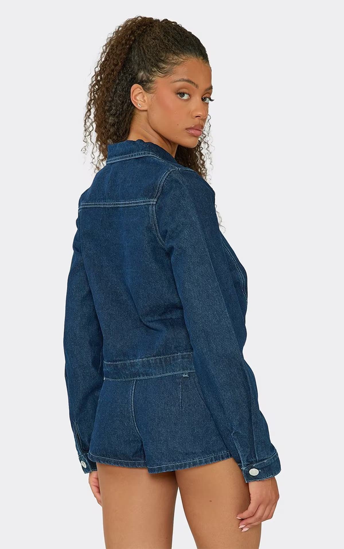 EGO Long Sleeve Seam Detail Jacket In Indigo Blue Denim, Women's Size UK 6
