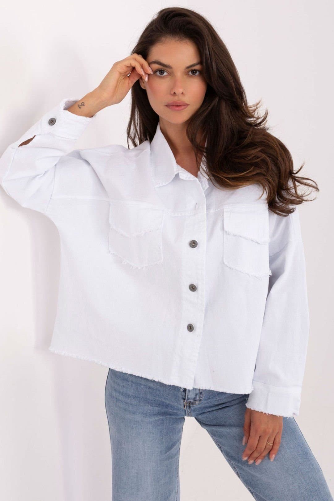 Love Lace Love Lace White Cotton Denim Long Sleeve Shirt