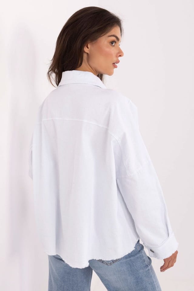 Love Lace Love Lace Women's Cotton Denim Long Sleeve Shirt in White - 3