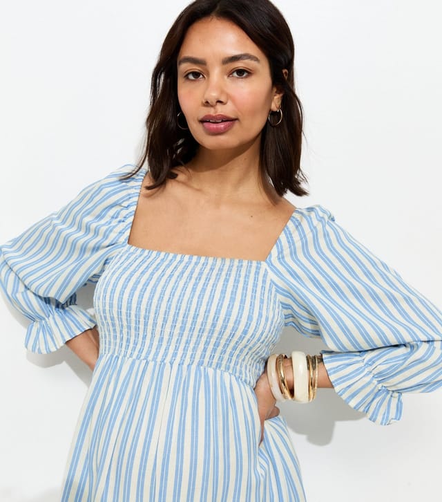 New Look Women's Maternity Blue Striped Shirred Midi Dress New Look - 2