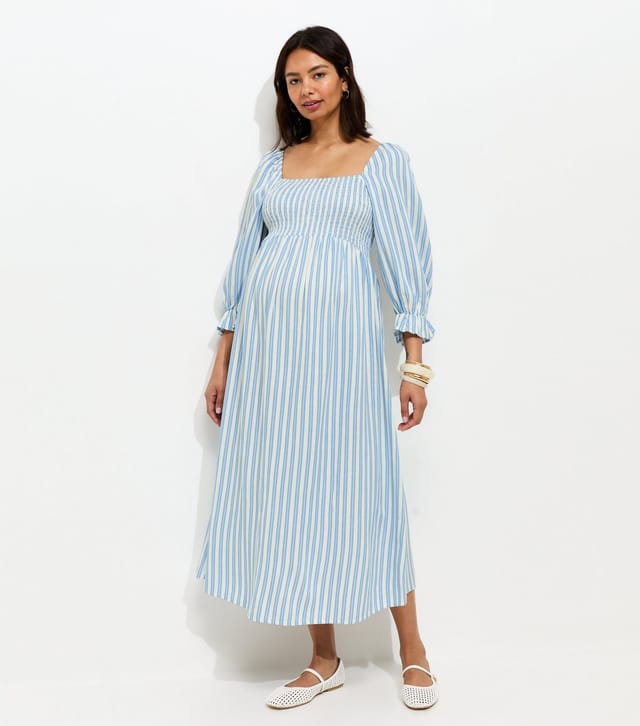 New Look Women's Maternity Blue Striped Shirred Midi Dress New Look - 3