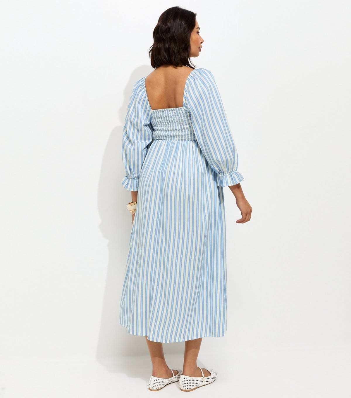 New Look Women's Maternity Blue Striped Shirred Midi Dress New Look - 4