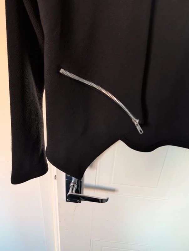 Quiz Quiz Black Open Front Blazer Size 10 Silver Zip Detail Smart Jacket VGC