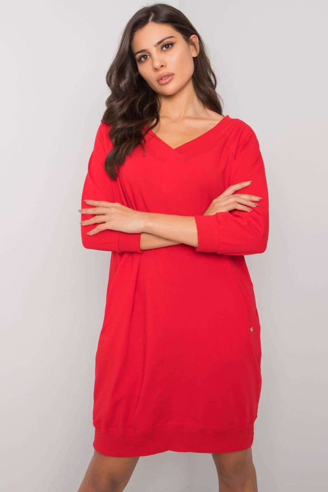 Love Lace Love Lace Women's Comfort Cotton Elastane Sweatshirt Dress in Red