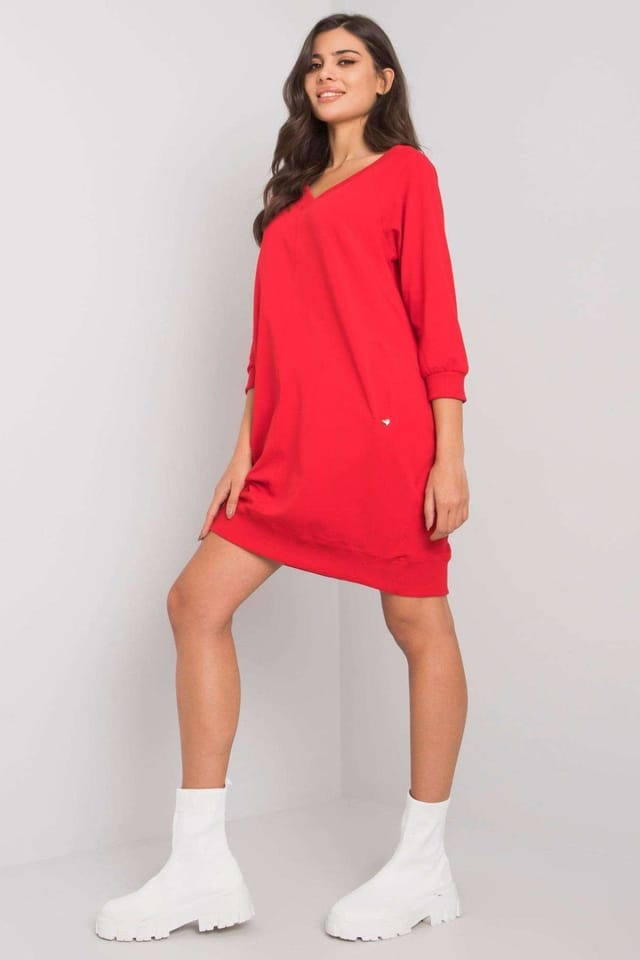 Love Lace Love Lace Women's Comfort Cotton Elastane Sweatshirt Dress in Red - 2