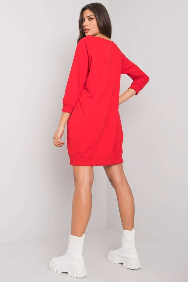 Love Lace Love Lace Women's Comfort Cotton Elastane Sweatshirt Dress in Red - 3