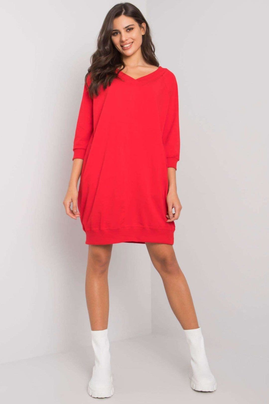 Love Lace Love Lace Women's Comfort Cotton Elastane Sweatshirt Dress in Red - 4