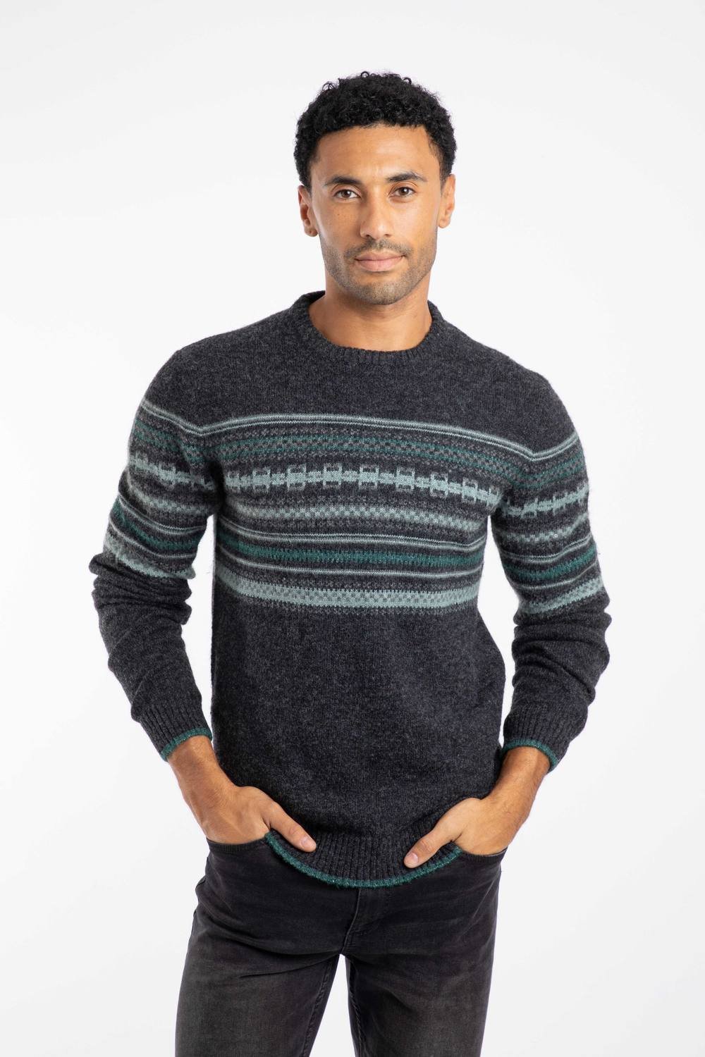 Weird Fish Weird Fish Men's Orson Fair Isle Crew Neck Jumper in Black - 3