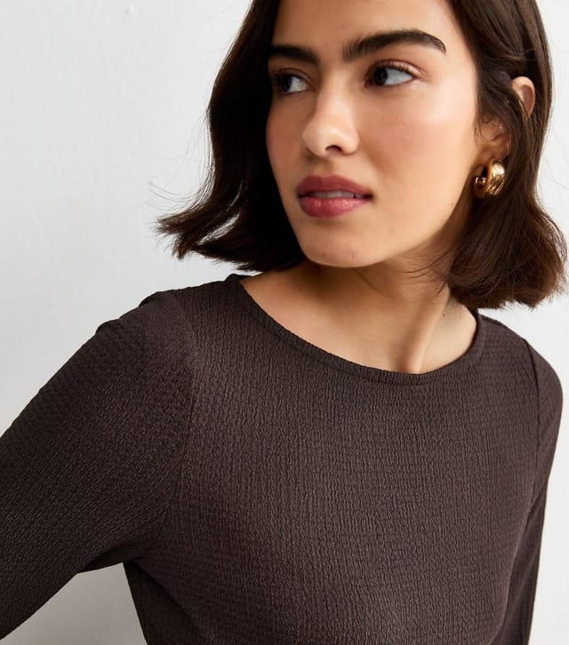 New Look Women's Dark Brown Crinkled Long Sleeve Top New Look - 2