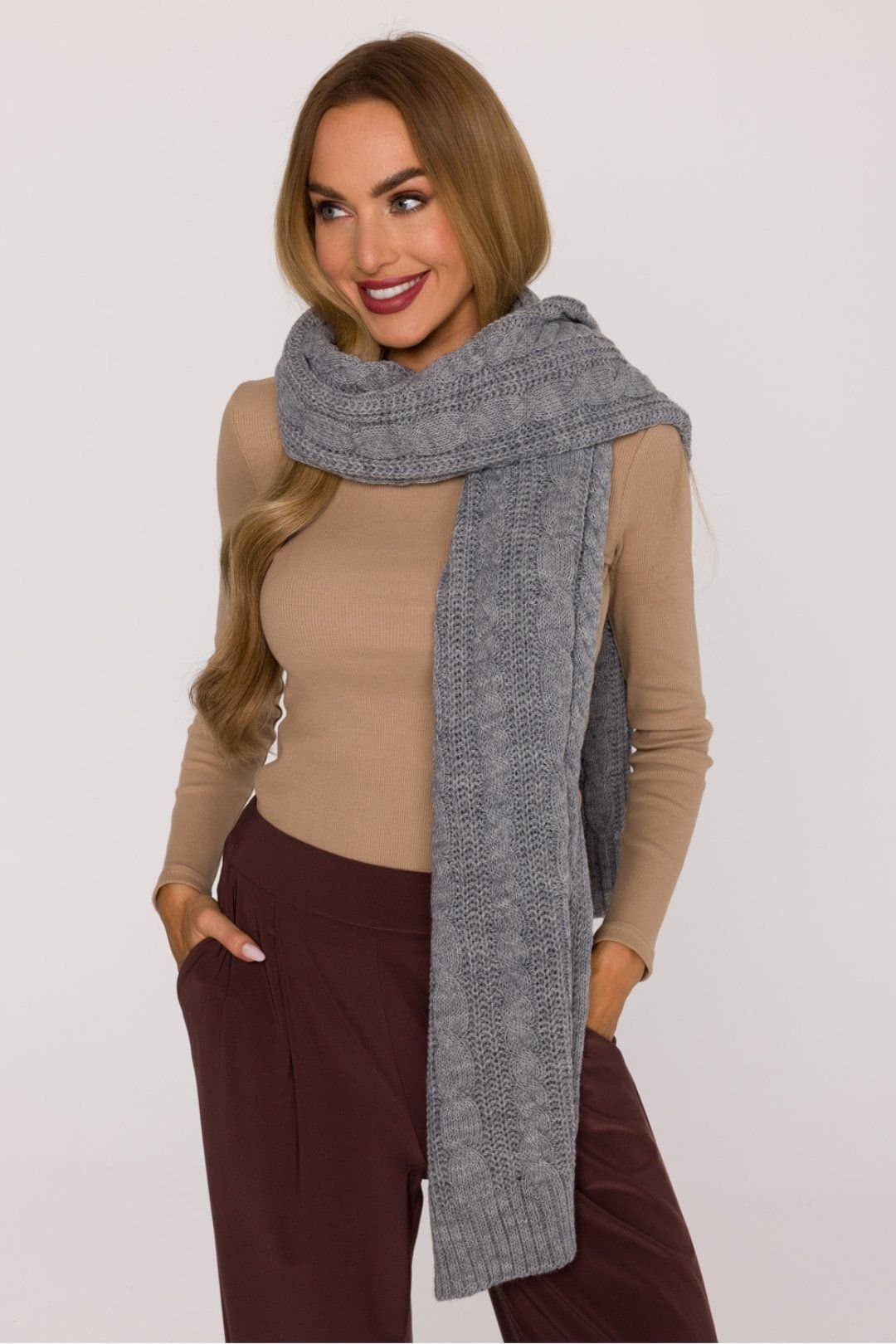 Love Lace Love Lace Grey Braided Warm Scarf - Soft Thick Weave
