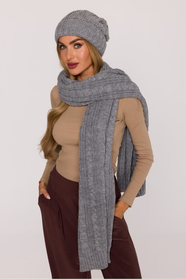 Love Lace Love Lace Women's Long Braided Warm Scarf Soft Thick Weave Pleasant Wrap Everyday in Grey - 2