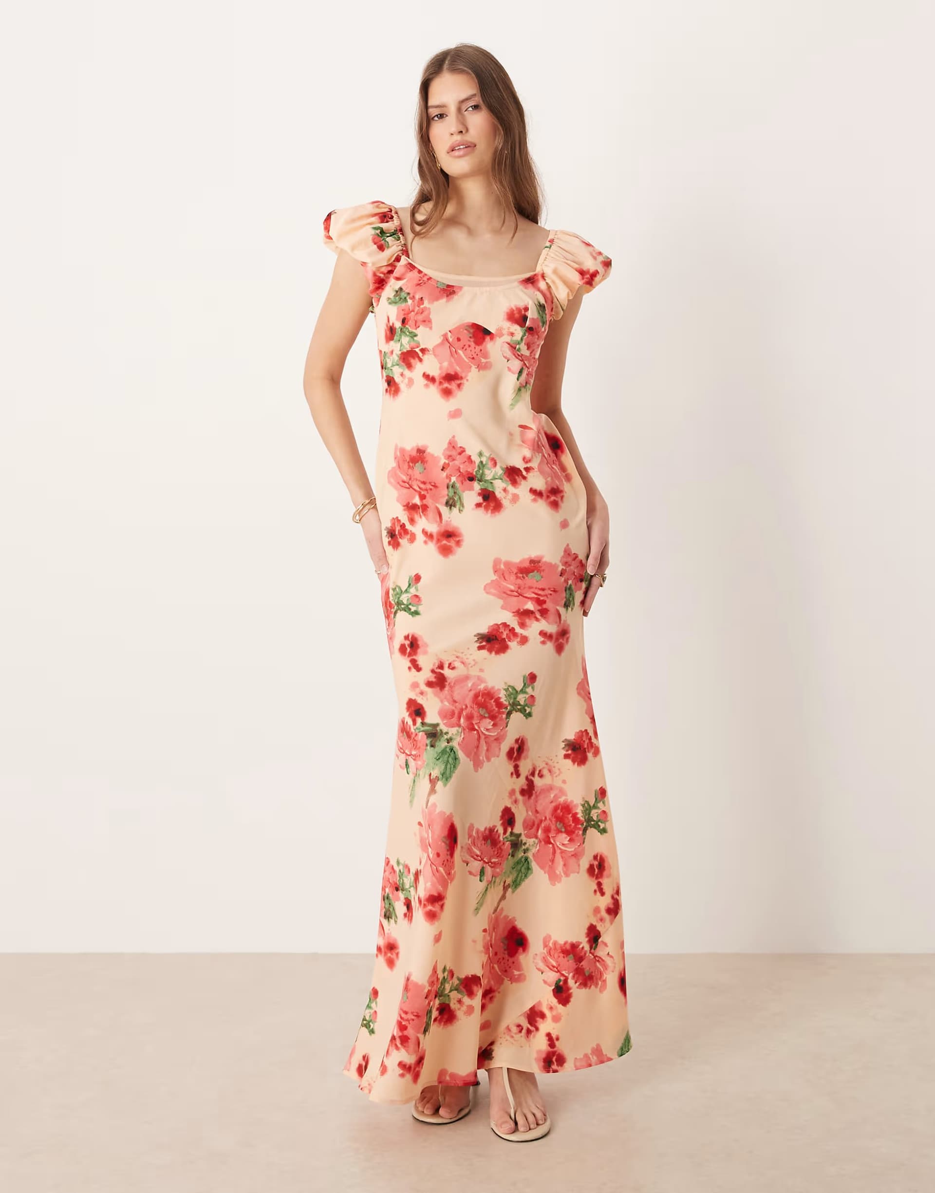 ASOS ASOS DESIGN ruffle sleeve double layer shift dress in orange floral print