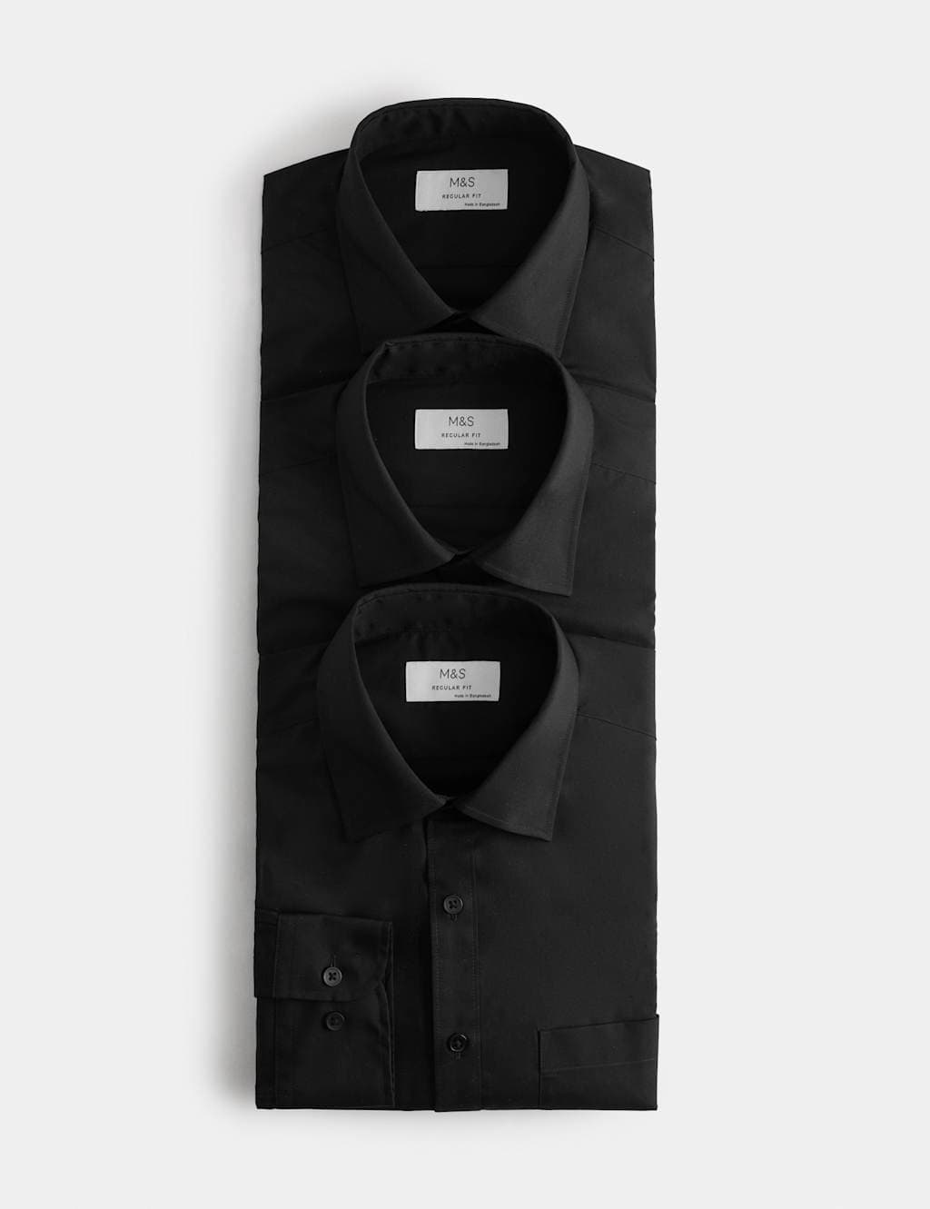 Marks & Spencer M&S 3 Pack Regular Fit Easy Iron Long Sleeve Shirts Black
